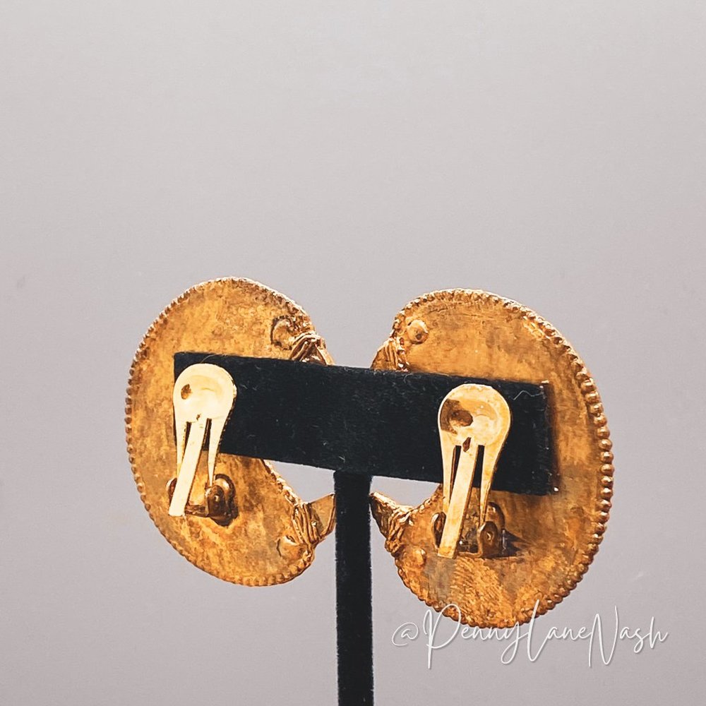 Vintage Gold Tribal Moon Plate Large Drop Earrings - Picture 4 of 6